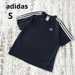 アディダス 半袖 Tシャツ S 黒 スポーツ ロゴ 3本ライン ロゴ シンプル