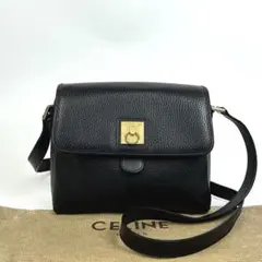 2506-239｜美品｜セリーヌ ショルダーバッグ ブラック ガンチーニロゴ金具 CELINE ガンチーニ金具レザーショルダーバッグ | Hedy