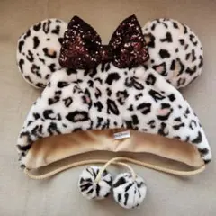 ディズニー　ミニー　ファンキャップ　ヒョウ柄　レオパード　ブラウン　スパンコール
