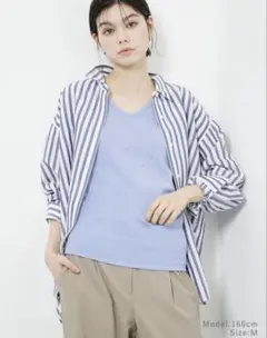 プラステ　リネンブレンドオーバーサイズシャツ　ネイビー　S