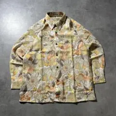 ヴィンテージ 花柄 アートパターン イエロー レトロ ヨーロピアン シャツ