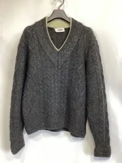 90sJUN MEN ケーブルニット Vネック セーター ダークグレー