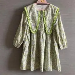 花柄フリル襟ワンピース（七分袖）