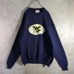 【USA製】90s カレッジロゴ刺繍スウェット ヴィンテージ ネイビー 紺 XL