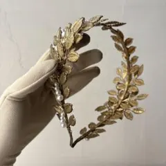 ゴールド パール 花冠 カチューシャ ヘッドドレス ティアラ アンティーク風