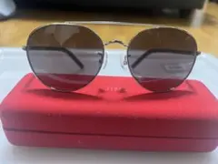 JINS シルバーラウンドサングラス レッドケース付き