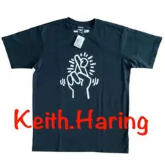 タグ付K.Haring 手のイラスト Tシャツ 黒