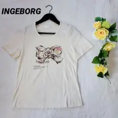 インゲボルグ Tシャツ リボン カメリア ロゴプリント コットン アイボリー