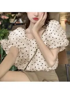 ドット柄シアーバルーンスリーブブラウス[ac2247] GRL