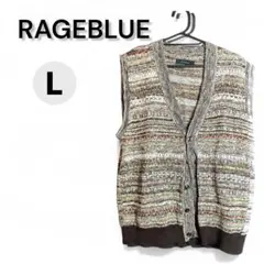 RAGEBLUE ニットベスト 総柄 ブラウン系 メンズ