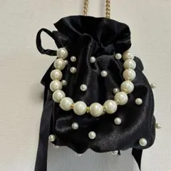 サテン　パール　巾着　バッグ