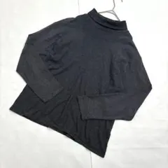 美品✨ユニクロ（L）タートルネック 長袖Tシャツ ボーダー 綿100%黒グレー