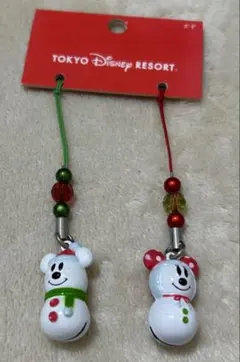 ディズニー ミッキー ミニー 雪だるまストラップ 鈴