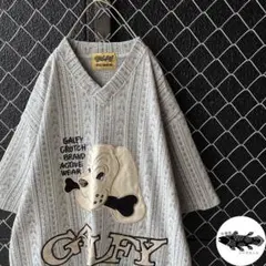 人気⭐︎GALFY ガルフィ Vネック サマーニット ビッグロゴ 刺繍 XL程度のサムネイル