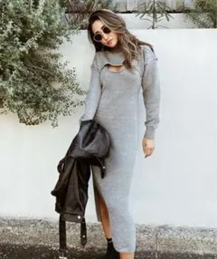 esutoreja エストレジャ サイドスリット ロングニットワンピースのサムネイル