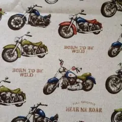 ★レア柄★カッコイイ！バイク柄　綿麻　生地幅110㎝×45㎝　レトロ風 ハギレ
