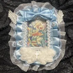 トレカケース フリル レースデコ 天使の羽 リボン B8 推し活 水色