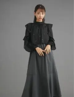 【新品】タグ付き fifth パールブラウスレイヤード風ワンピース　ブラック