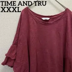 TIME AND TRU【XXXL】チュニック カットソー ボルドー フリル袖