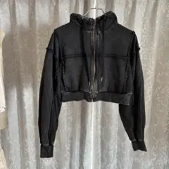 HARE ピグメントジップショート丈　パーカー　黒のサムネイル