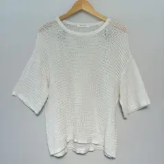 AMERICAN HOLIC ホワイト メッシュ編み ニットセーター 半袖　M