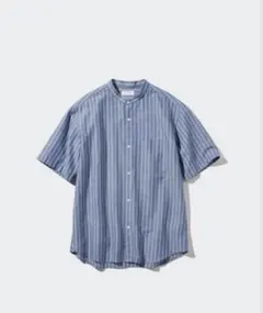 UNIQLO コットンリネンスタンドカラーストライプシャツ　半袖