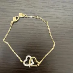 美品スワロフスキーハート型ダブルロックブレスレット