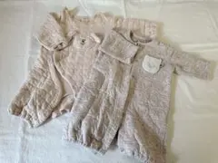 【2点セット】ベージュ クマ刺繍 ツーウェイオール 50-60cm