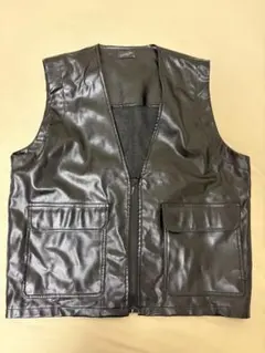 ナイロン NYLON レザーベスト ショートホーン 古着　90s ビンテージ　革 ナイロン NYLON レザーベスト ショートホーン 古着 90s