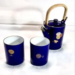 有田焼　西山作　急須と湯呑み2個セット 濃紺 陶器製　波佐見焼