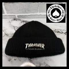 美品 THRASHER スラッシャー ブラック ニット帽 マグロゴ 刺繍 厚手