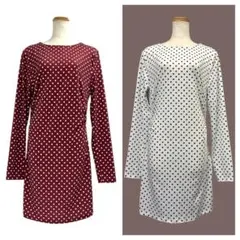 美品　韓国スタイル　ワンピース　ドット柄　セット　L　XL　白ワイン　レッド