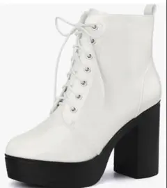 Allegra K ホワイト レースアップ 厚底ブーツ　コスプレ