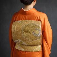 【D4-1】袋帯 単品 六通 茶ゴールド 416cm フォーマルシーンにオススメ