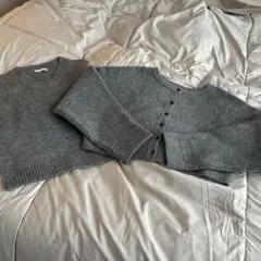 【試着のみ】GU パフニット2ピースカーディガン　グレー　M