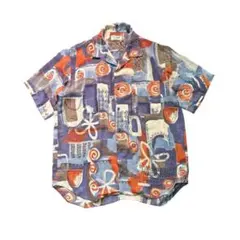 7SM1【crocodile】総柄シャツ　オープンカラ　レトロ　古着used