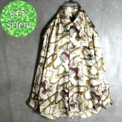 柄シャツ　アイボリー　バロック柄　レトロデザイン　ヴィンテージ古着