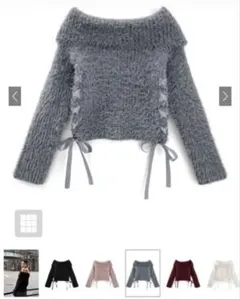 レースアップオフショルラメシャギーニットトップス 人気色 M L LL位 底値