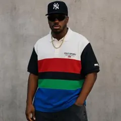 90s POLO SPORT ラルフローレン マルチボーダー ポロシャツ 刺繍