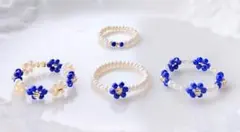 『No.123』ブルー② ビーズリング 指輪 ハンドメイド 韓国 お花 青