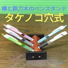 欅と三大唐木の一つ鉄刀木製タケノコ穴式対向型ペンスタンド⇒ライバルのペン立て