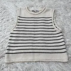 【美品】ZARA ニットベスト　M ボーダー 白黒　ザラ