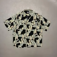 TommyBahama90s〜00s香港製レーヨンアロハシャツブラックボタニカルのサムネイル