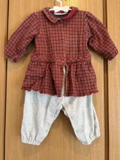 familiar 赤と緑のチェック　ロンパース 70 ファミリア