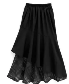 GRL シアーチェック柄アシンメトリースカート　ブラック