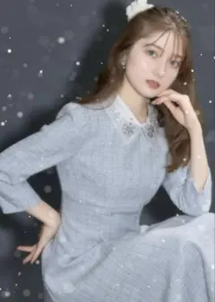 トッコクローゼット　レース襟付きバックレースアップツイードワンピース