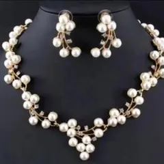 ☆2点セットイヤリング/ピアス&ネックレス ブライダルウェディングアクセサリー