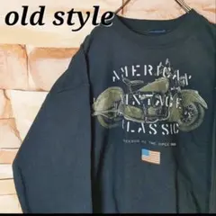 【USA古着】スエットトレーナー　バイク　バイカー　ハーレ黒ゆるだぼL レアのサムネイル