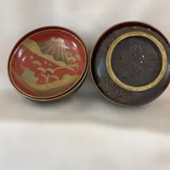 時代黒漆に極上獅子牡丹瓜蒔絵の映える小皿2点（検京塗蒔絵皿銘々皿 