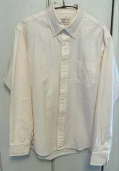 洗いざらしオックスボタンダウン長袖シャツ　ピンクストライプ　Mサイズ相当